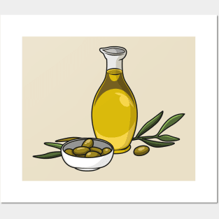 Olive oil cartoon illustration Posters and Art